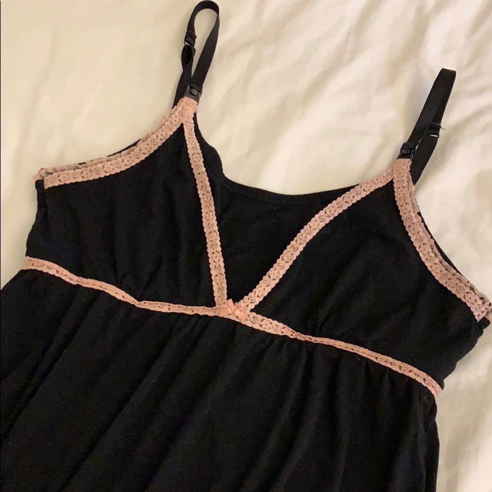Black & Pink Lace Maternity Nursing Nightgown